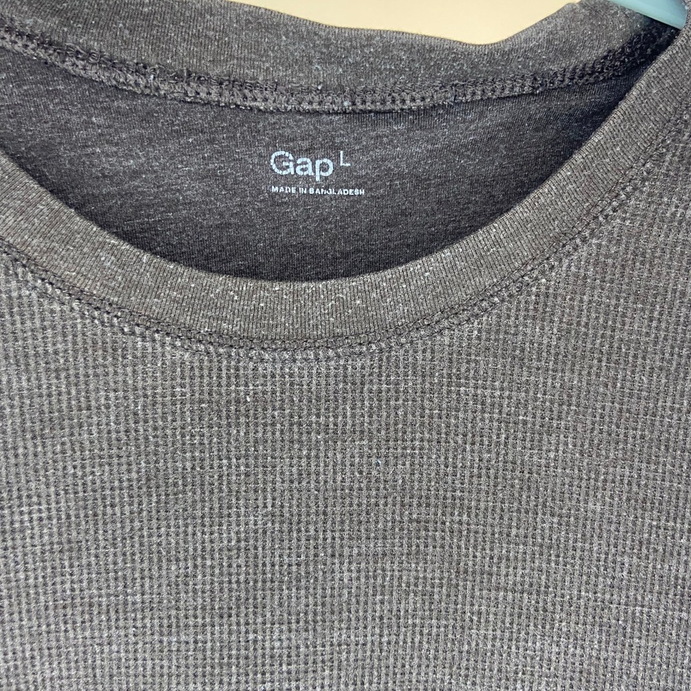 Gap Men's Long Sleeve Waffle‎ Knit Crew Neck Shirt Sz L Woodsy Brown Classic Tee - Picture 7 of 8